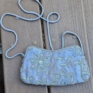 Elegant Silver Beaded Evening Bag